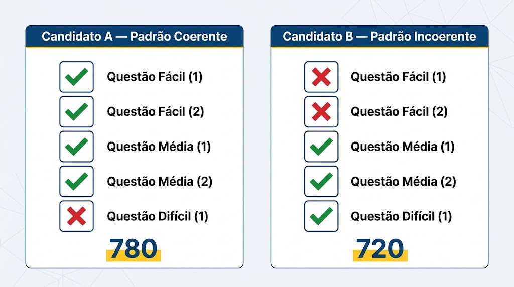 imagem dividida em 2 blocos para ilustrar a incoerência do candidado na realização da avaliação do enem 